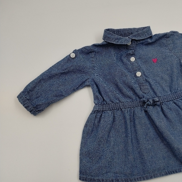 Carter's size 3 months baby chambray collared dress with tiny heart - Picture 2 of 10